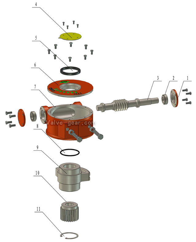 閥門蝸輪箱解剖圖